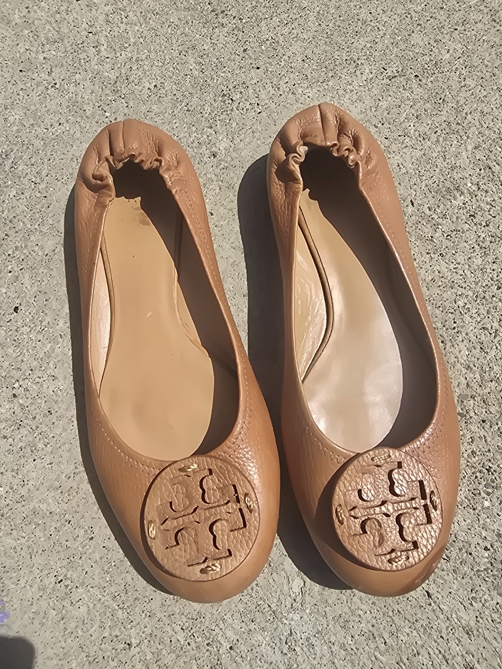 Tory Burch Tan Leather Logo Ballet Flats